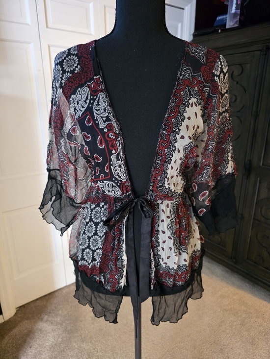 Tops - Boho Sheer Paisley Kimono Cardigan Cover Up | Tie Front Festival Hippie
